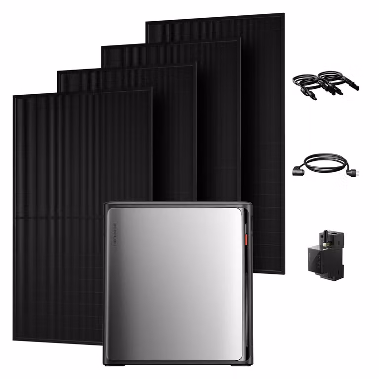 Centrale elettrica da balcone Powerness® con accumulo, accumulo EcoFlow STREAM Ultra X da 3,84 kWh con 4x moduli solari bifacciali JA Solar da 500W e smart meter