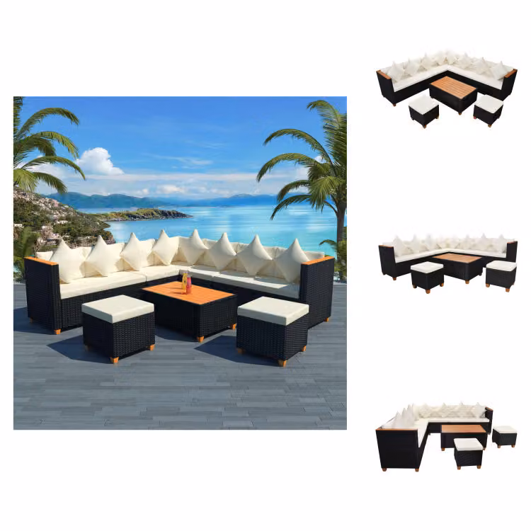 vidaXL set da salotto da giardino 7 pezzi con cuscini in poly rattan nero - Set di mobili da giardino