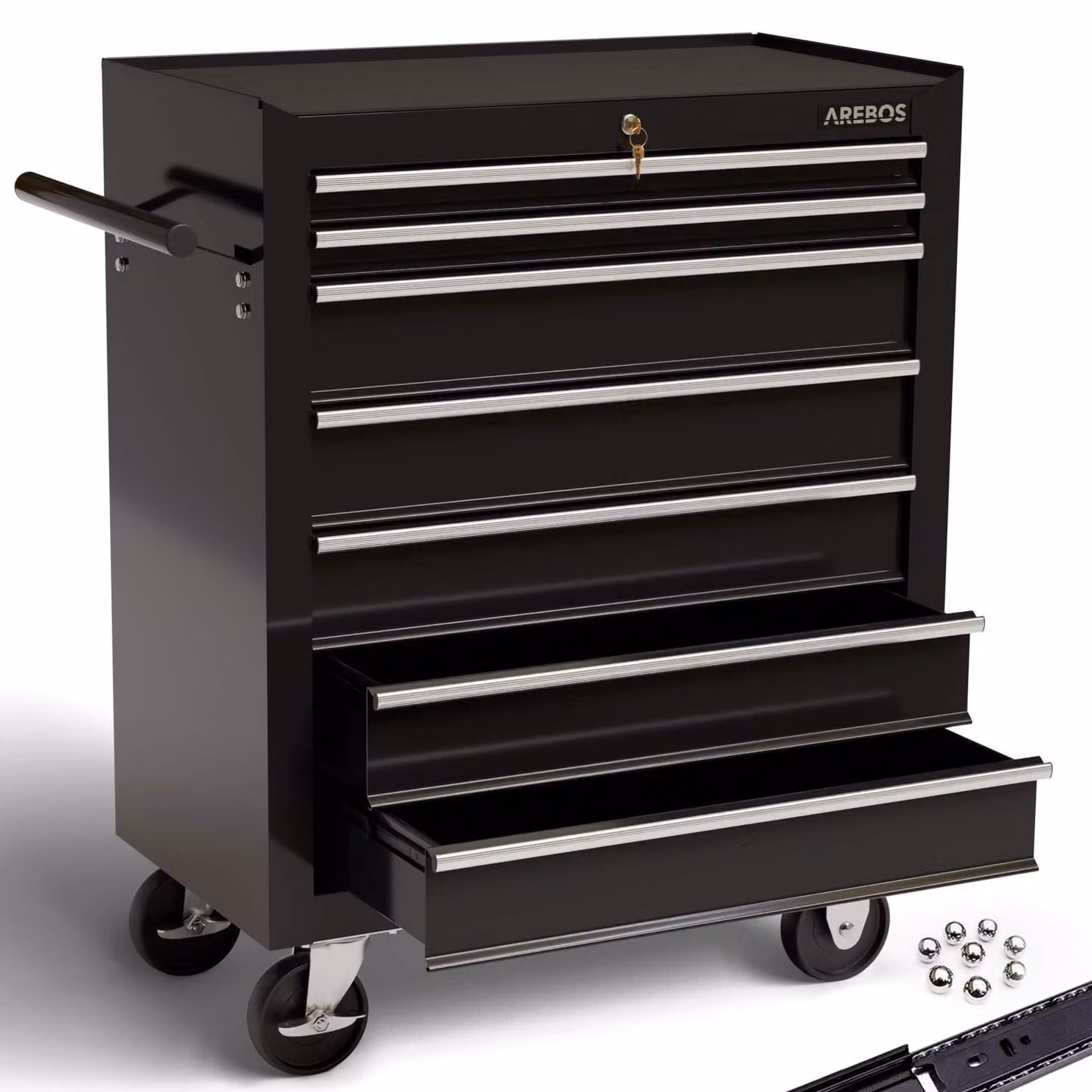Carrello porta-attrezzi officina - Acciaio - 7 cassetti - Nero - 70 x 33 x 78 cm - Chiusura centralizzata