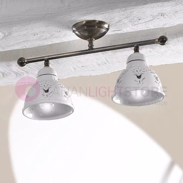 MASSERIA Plafoniera a Soffitto Ottone e Ceramica Rustico Country