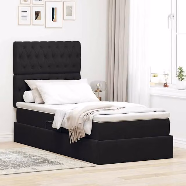 Letto con contenitore e materasso vidaXL in velluto nero con illuminazione sottostante e porta USB L/P/H: 204 x 100 x 140 cm – 1