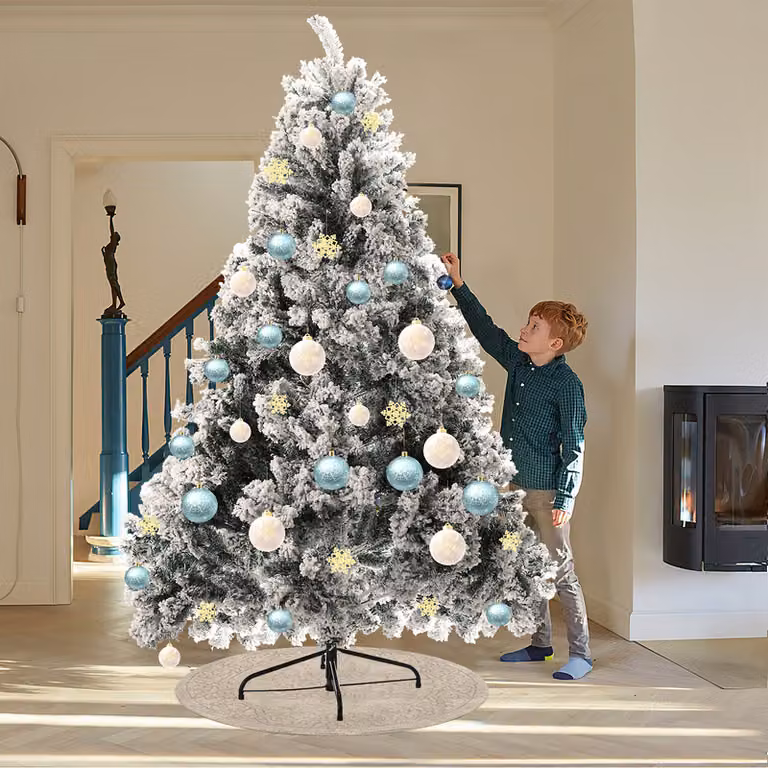 Jopassy 180 cm albero di Natale artificiale con neve, 860 aghi in PVC e supporto in metallo, abete, albero di Natale, sistema pieghevole a montaggio rapido