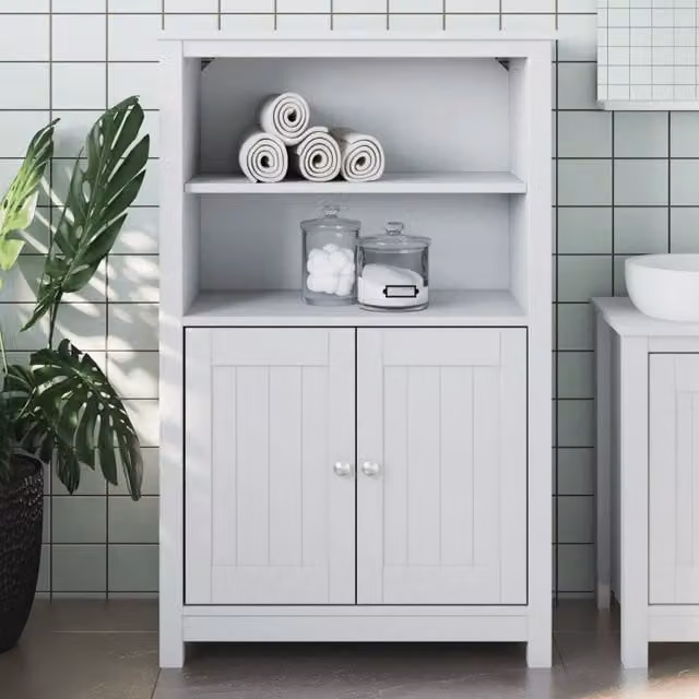 Mobile da bagno sospeso vidaXL in legno di pino bianco stile rustico L: 69,5 cm, P: 34 cm, H: 110 cm