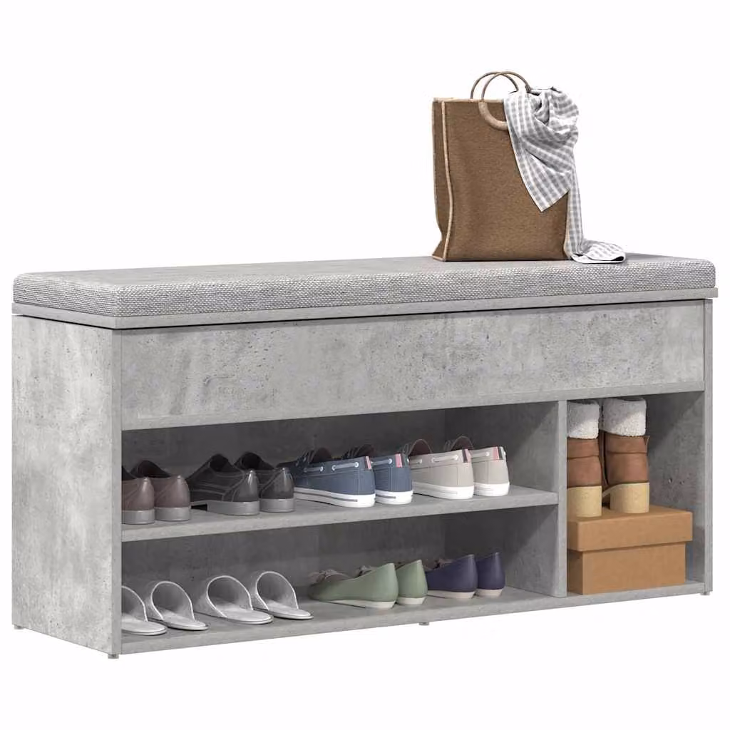 Scarpiera moderna vidaXL in legno e MDF, Grigio Cemento, L 102 x P 30,5 x H 45 cm