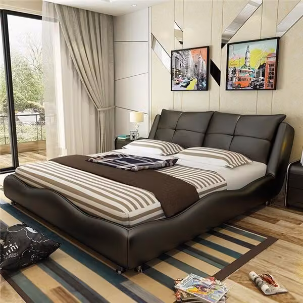 Modernes Hotel Gestell Luxus Schlaf Zimmer Betten Design Leder Bett Doppel Ehe