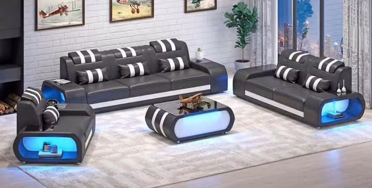 Couchgarnitur Zweisitzer Ledersofas Sessel Dreisitzer 3tlg Schwarz Set