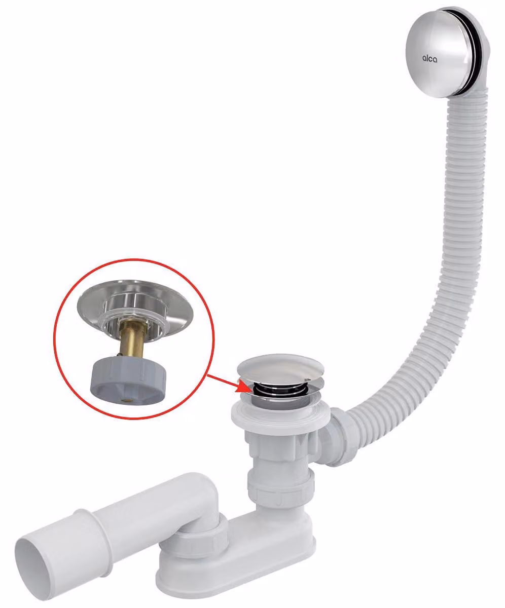 Set di scarico e troppopieno per vasca da bagno Alcadrain CLICK/CLACK, metallo 57 cm