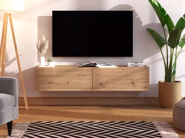 Mobile porta TV DMORA con un ripiano in legno rovere nodi marrone L: 154 cm, P: 41.5 cm, H: 32 cm