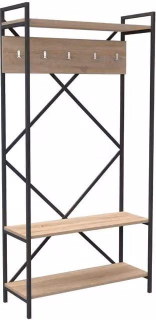 Scaffale ingresso con panca e appendiabiti Kety in metallo e MDF colore antracite e beige H: 180 cm, L: 90 cm, P: 35 cm