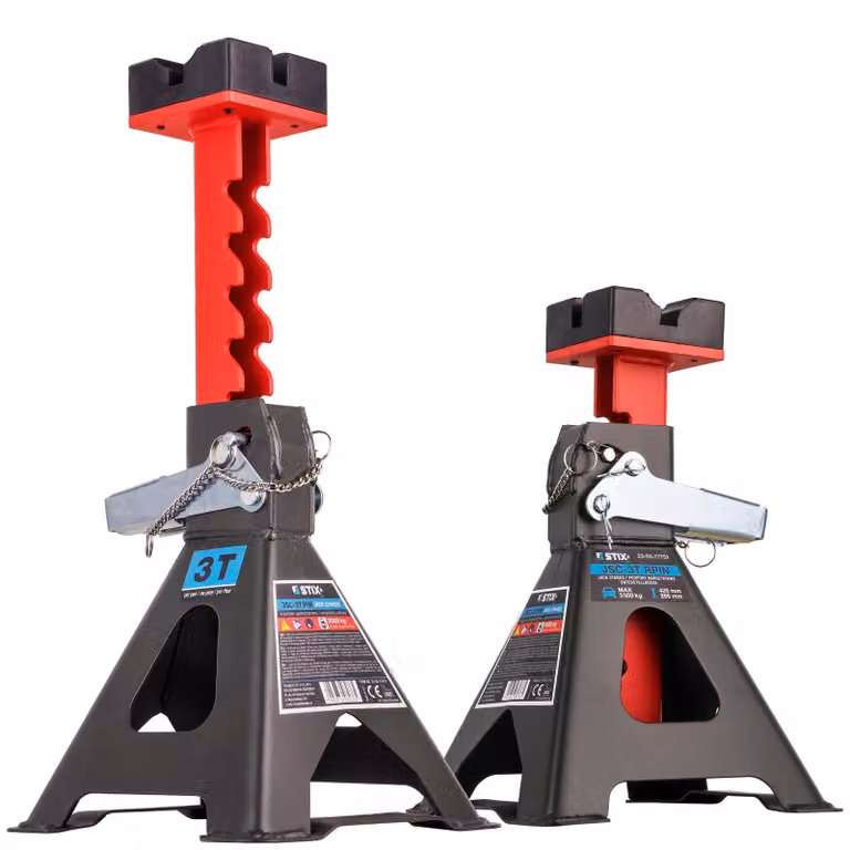Cric di supporto per auto - 3 t per supporto - Set da 2 - 275 - 430 mm - Base in gomma 80 x 80 mm - Con perno di sicurezza