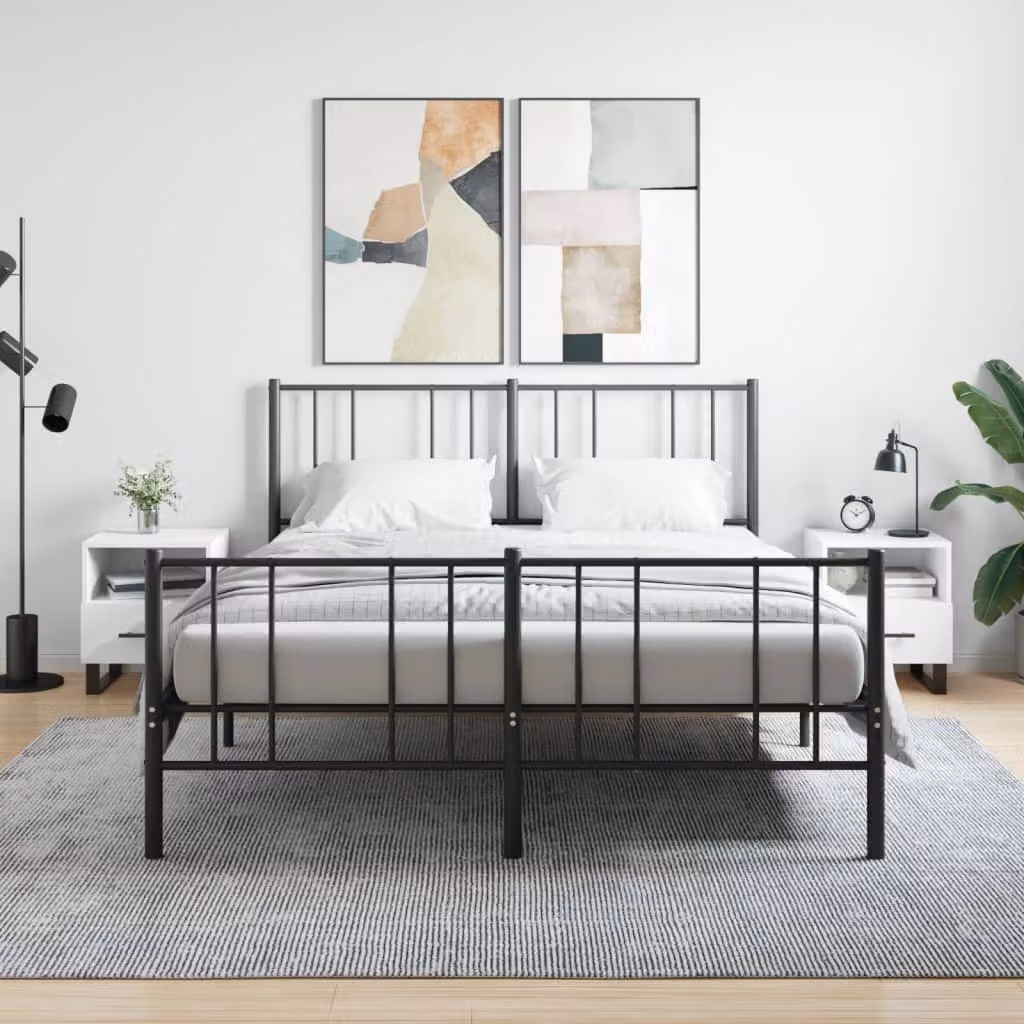 Set di 2 comodini bianchi vidaXL in legno e metallo per camera da letto o soggiorno, L 40 cm x P 35 cm x H 47,5 cm