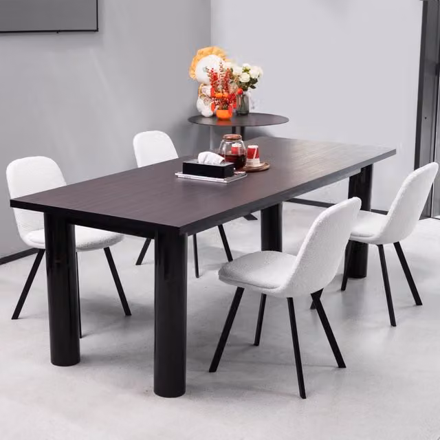 Set di 2 Sedie da Pranzo Minimal Imbottite in Teddy Fleece con Struttura in Metallo, Beige e Bianco