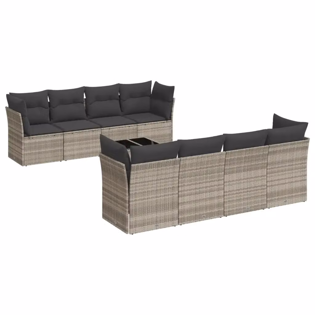 Set Divano da Giardino vidaXL 9pz in Polyrattan Grigio con Cuscini e Tavolino da Esterno – 2