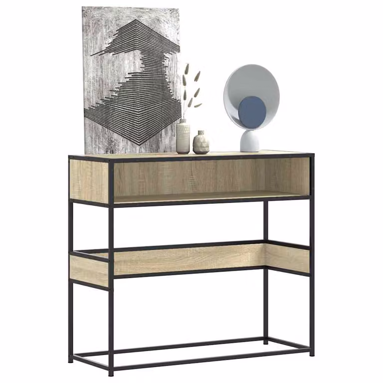 vidaXL Tavolo Consolle in Legno Rovere Sonoma e Metallo, L/P/H: 90 x 35 x 80 cm