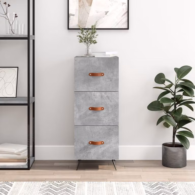 Credenza moderna vidaXL in legno multistrato e metallo, Grigio Cemento, L/P/H: 34,5 x 34 x 90 cm