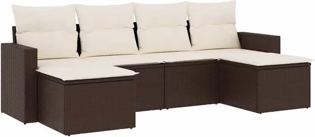 Set Divano da Giardino 6 pz DESIGN IN a Forma di L con Cuscini Marrone e Bianco in Polyrattan e Struttura in Acciaio – 1