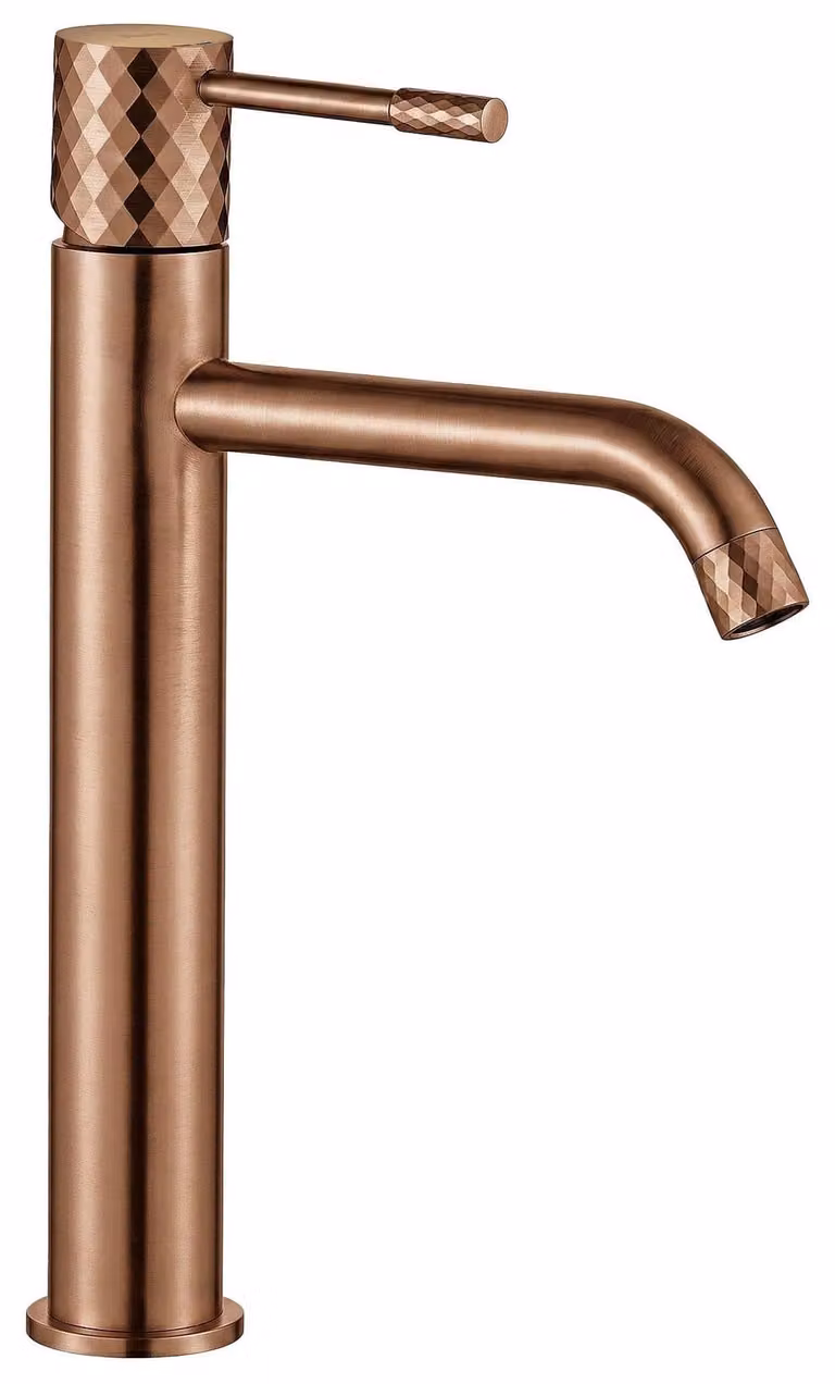 Rubinetto Del Lavabo Rea Lungo Alto Rame Spazzolato
