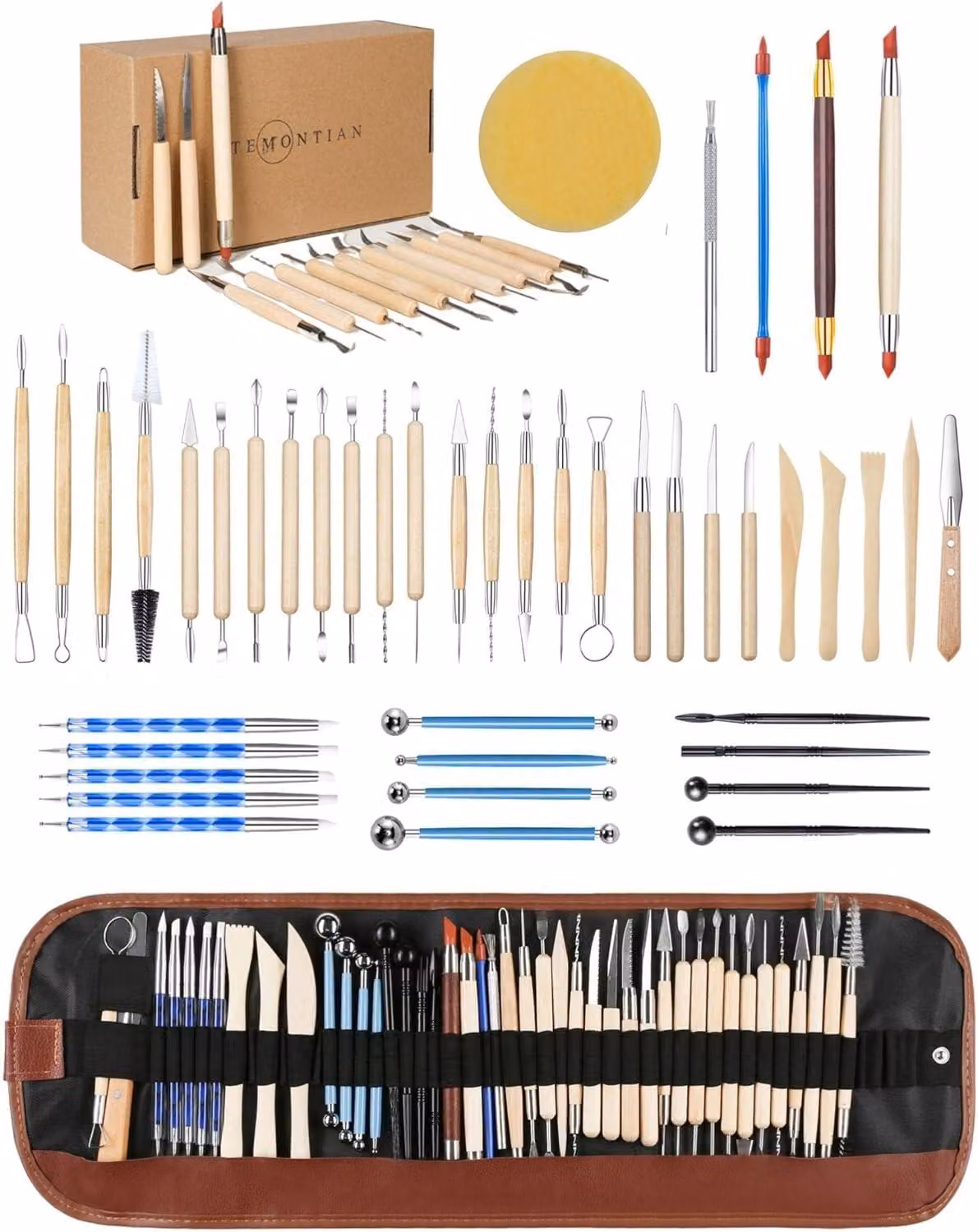 Set di strumenti per la modellazione, 44 pezzi, strumenti in argilla polimerica a doppia faccia, con custodia, per la creazione di modelli