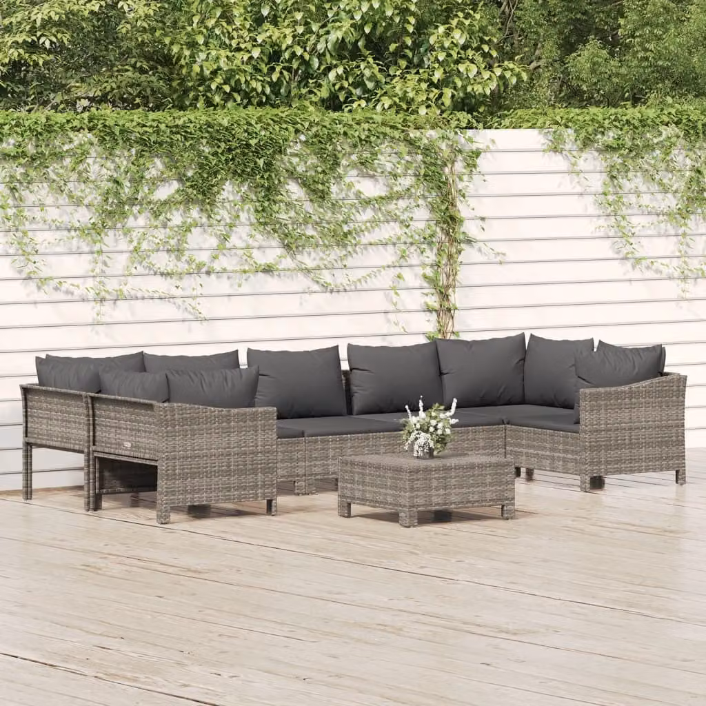 The Living Store Set salotto da giardino 8 pezzi con cuscini in poly rattan grigio