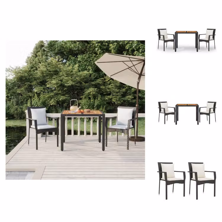 vidaXL set da pranzo da giardino 3 pezzi con cuscini in poly rattan nero - Set di mobili da giardino