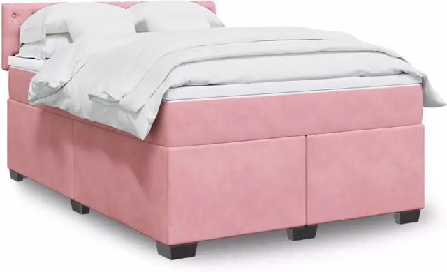 Letto matrimoniale moderno vidaXL in velluto rosa e bianco con materasso ibrido e illuminazione sottostante L/P: 140 x 200 cm