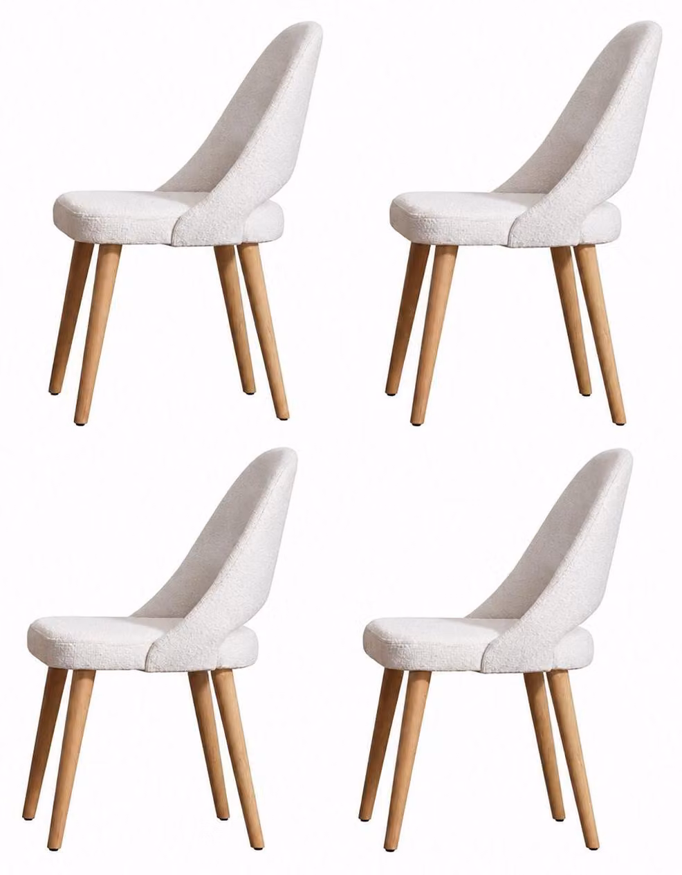 Set di 4 sedie da pranzo moderne con gambe color legno e rivestimento in tessuto bouclé
