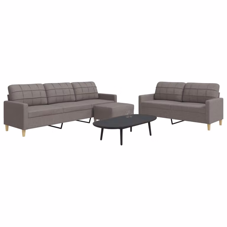 Set di divani vidaXL 3 pezzi con poggiapiedi in tessuto beige e grigio per soggiorno