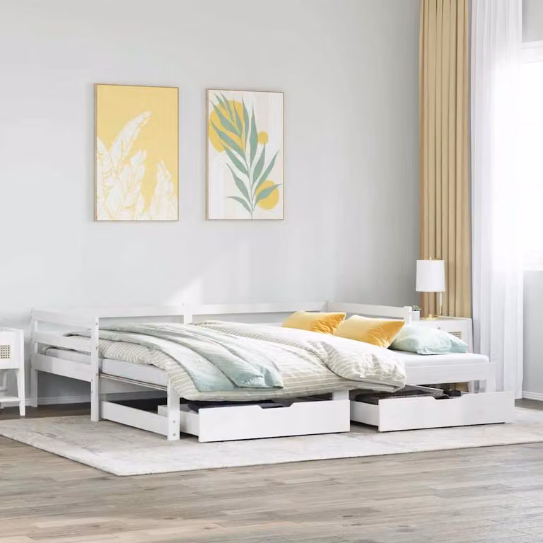vidaXL Dormeuse con Cassetti in Legno Massello di Pino Bianco L/P/H: 200 x 90 x 76,5 cm