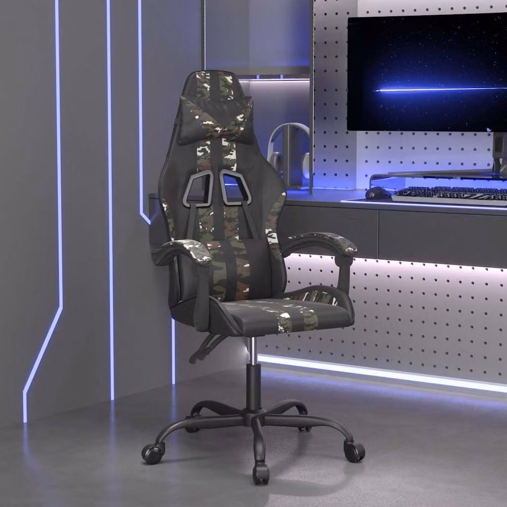 Sedia da Gaming vidaXL in Similpelle Nero e Multicolore con Poggiatesta e Ruote