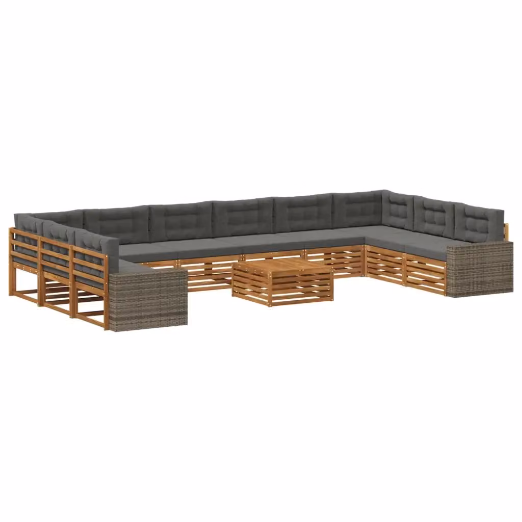 Set di divani da giardino vidaXL in legno di acacia massello, 11 pezzi, marrone e grigio – 2