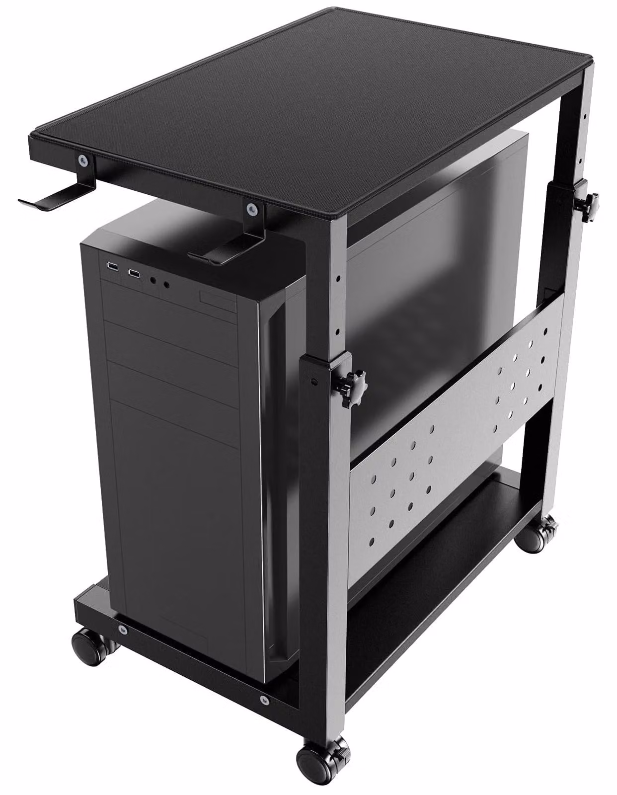 Supporto per torre PC, regolabile in altezza da 52 a 77 cm, con 2 ripiani, capacità di carico: 40 kg