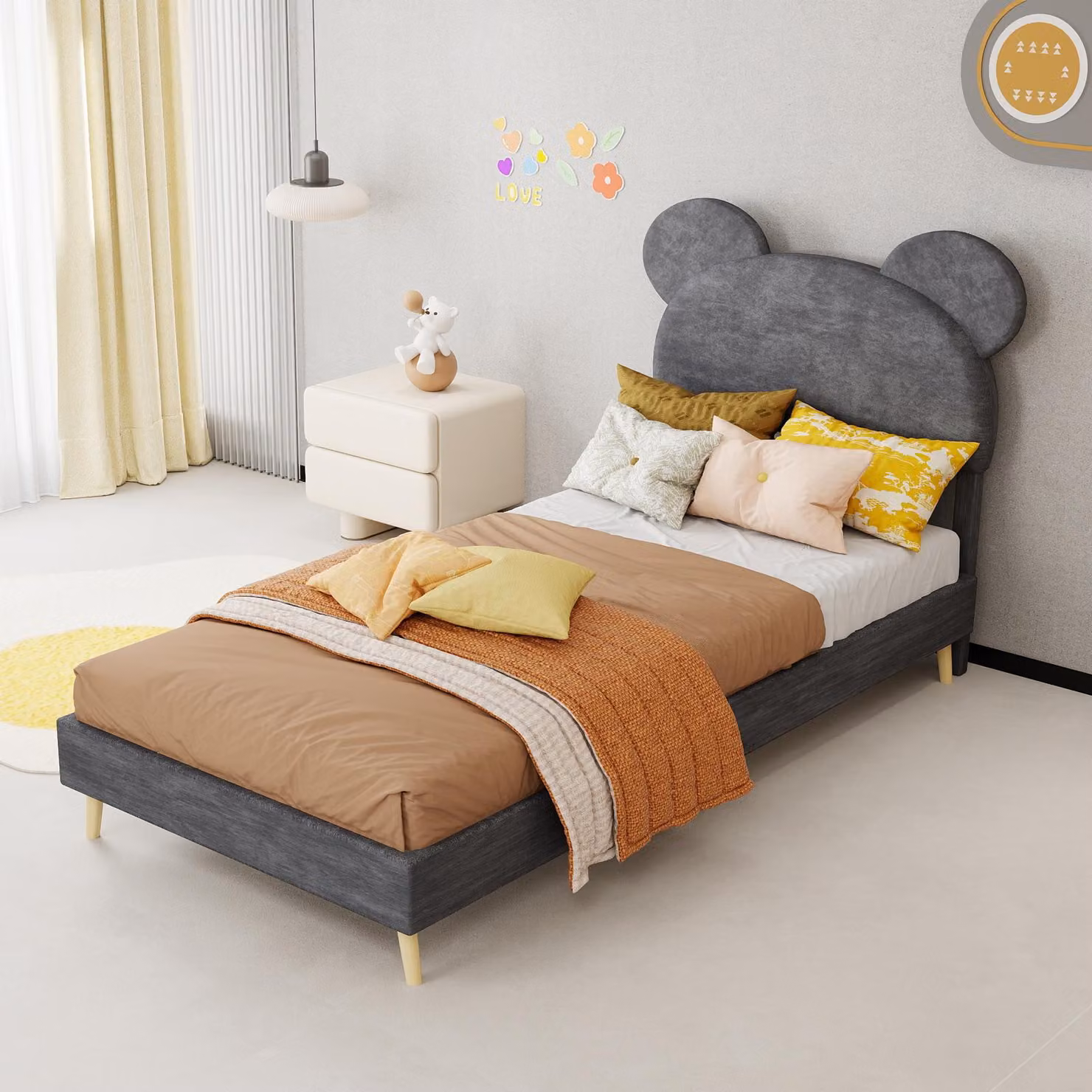 Letto imbottito 140x200 cm con funzione di ricarica USB, illuminazione LED e 4 cassetti, struttura del letto con rete a doghe, colore beige/grigio