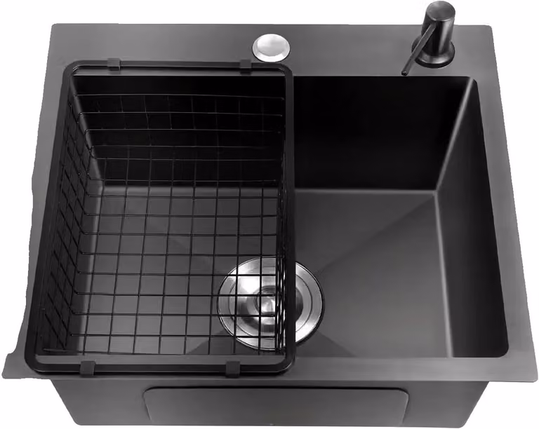 Lavello da cucina, design a vasca singola, acciaio inox resistente, nero