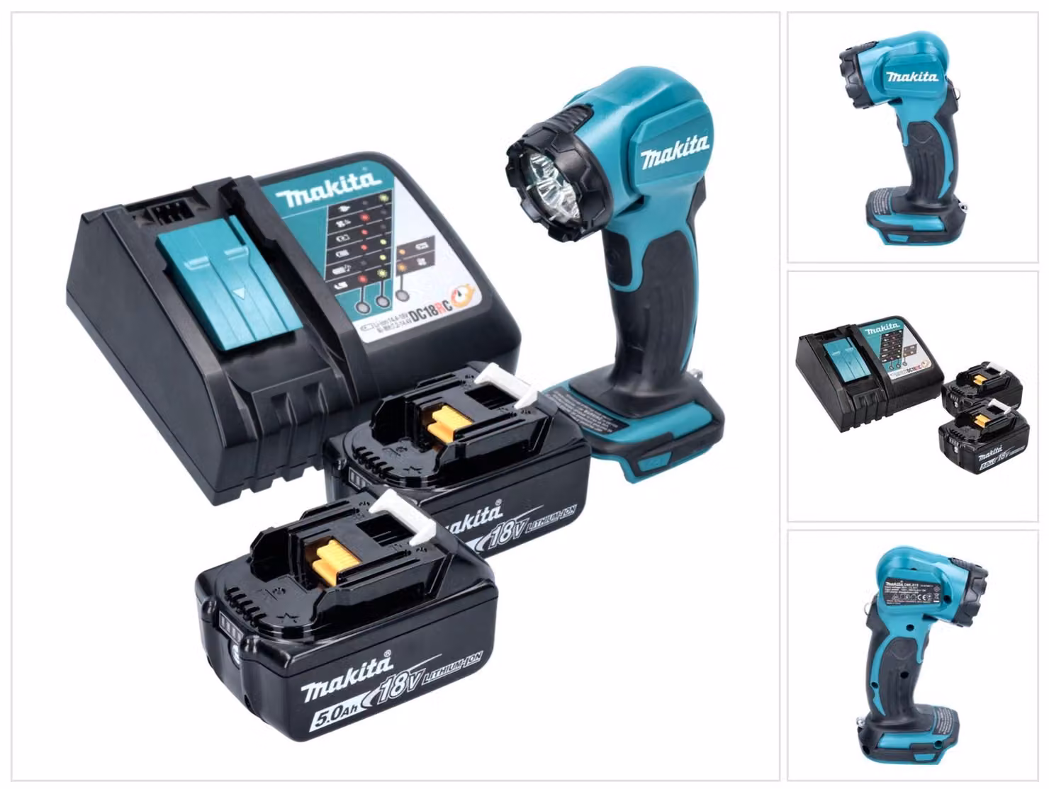 Torcia portatile a batteria LED Makita DEADML 815 RT 14,4 - 18 V 160 lm + 2 batterie da 5,0 Ah + caricabatterie