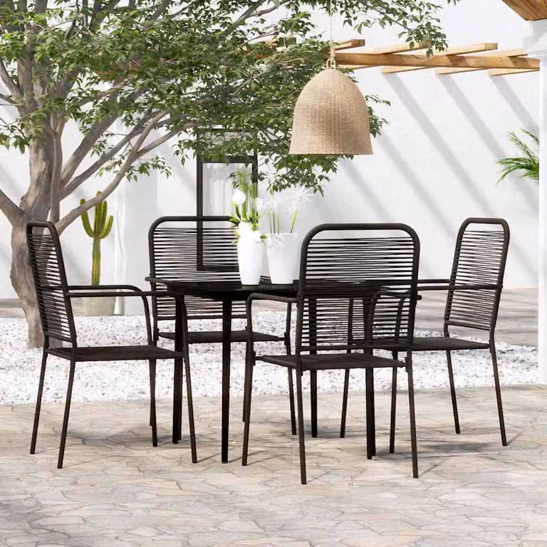 Set da pranzo da giardino vidaXL in acciaio nero opaco e vetro, 5 pezzi