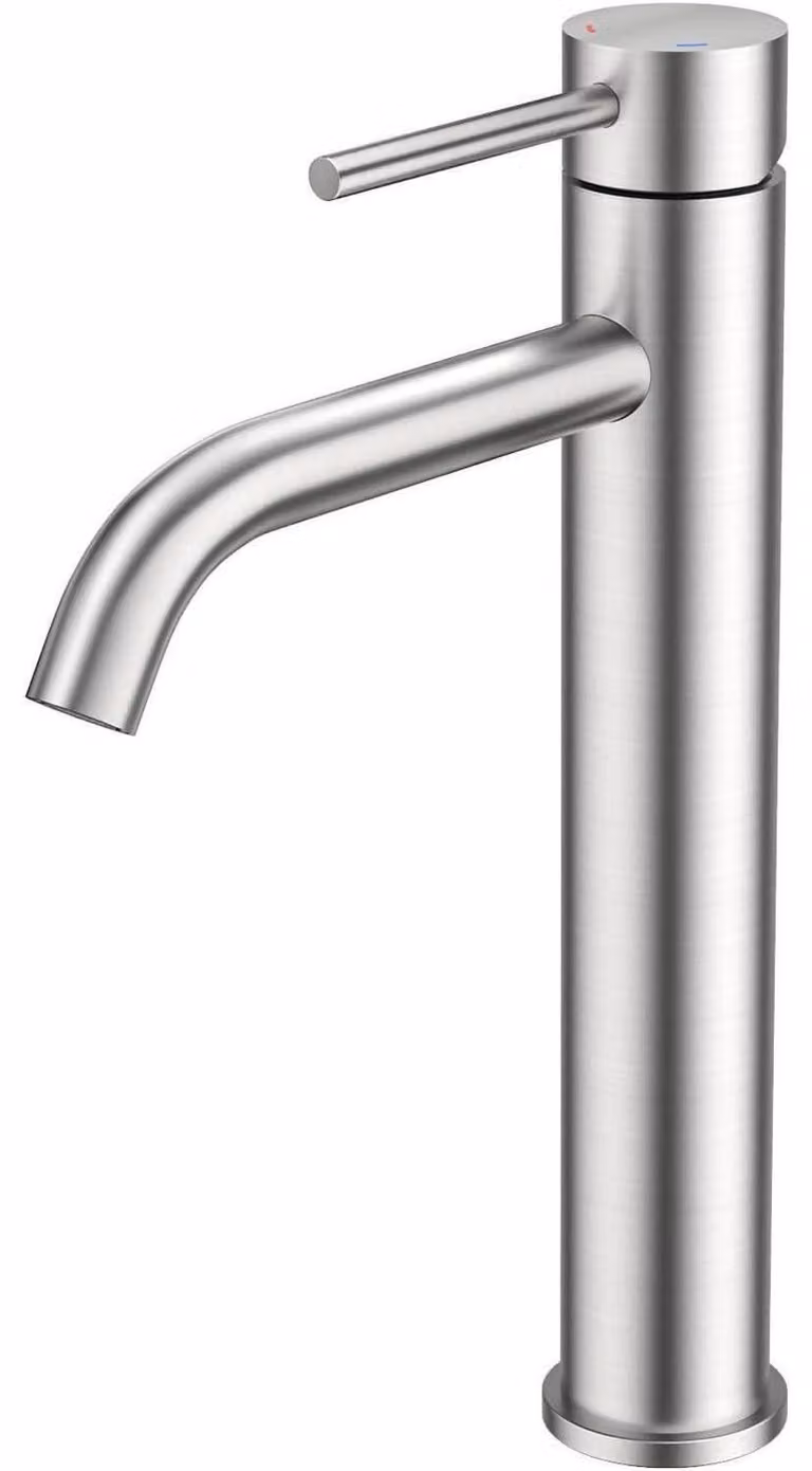 Miscelatore monocomando per lavabo da bagno, finitura in nichel spazzolato, altezza del beccuccio 190 mm, realizzato in acciaio inossidabile