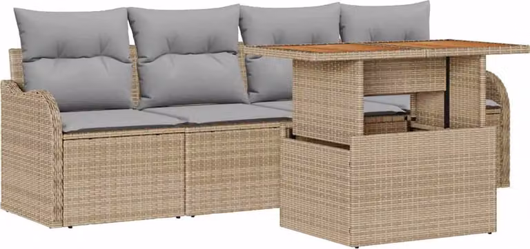 Set Divano da Giardino con archiviazione 5 pcs Beige polyrattan