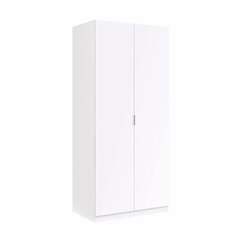 Armadio Avik DMORA per camera da letto con 2 ante battenti, ripiano e barra appendiabiti, Bianco, L: 82 cm, P: 52 cm, H: 180 cm – 2