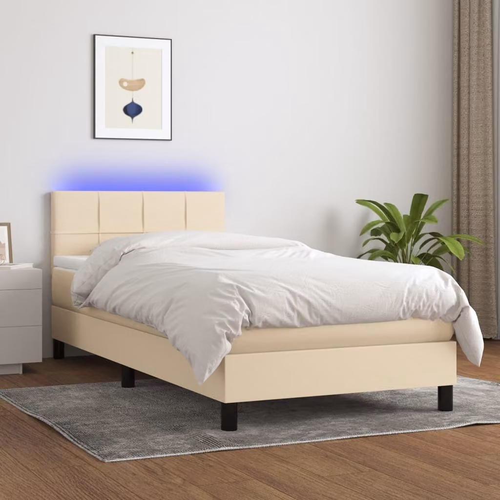 Maison Exclusive - Letto a Molle con Materasso e LED Crema 90x200 cm in Tessuto