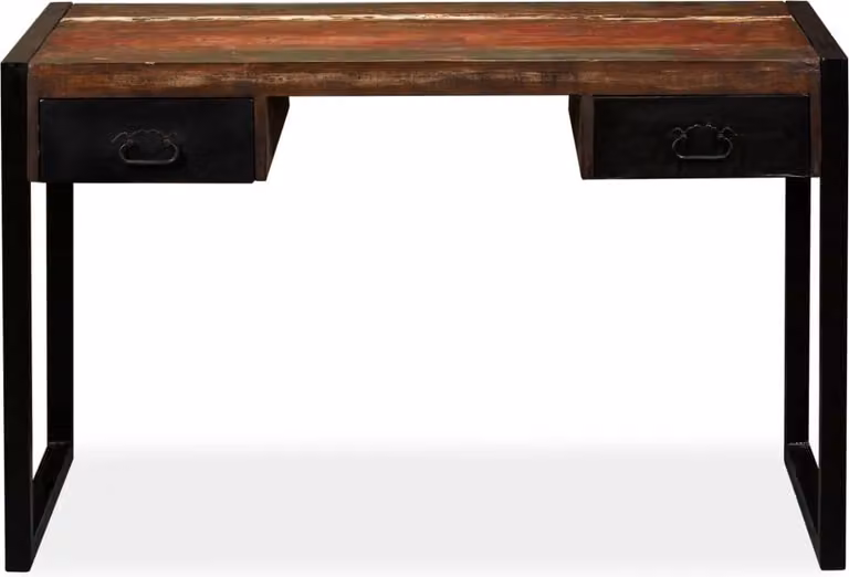 Scrivania a 2 Cassetti Legno Massello di Recupero 120x50x76 cm