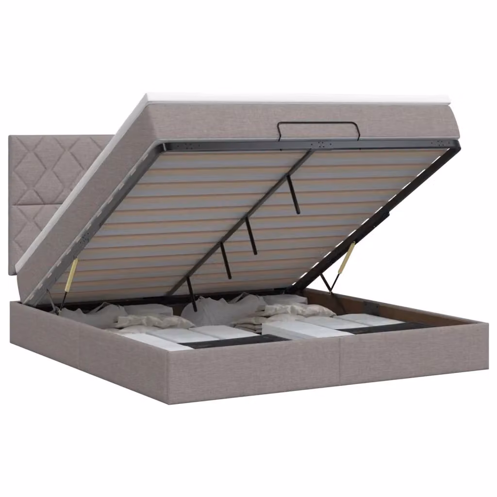 Letto ottomano con contenitore a sollevamento vidaXL in tessuto beige e grigio L: 140 cm, P: 190 cm, H: 88 cm – 2