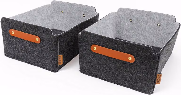 Set di 2 scatole di stoccaggio, color grigio scuro, per uso domestico, di piccole dimensioni