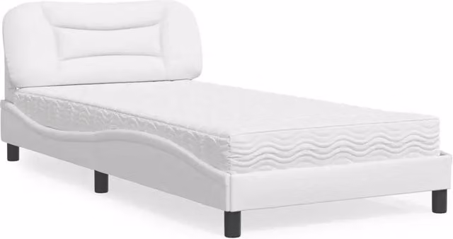 Letto con Materasso-Struttura Letto con Materasso Hvar Bianco 100x200 cm in Similpelle