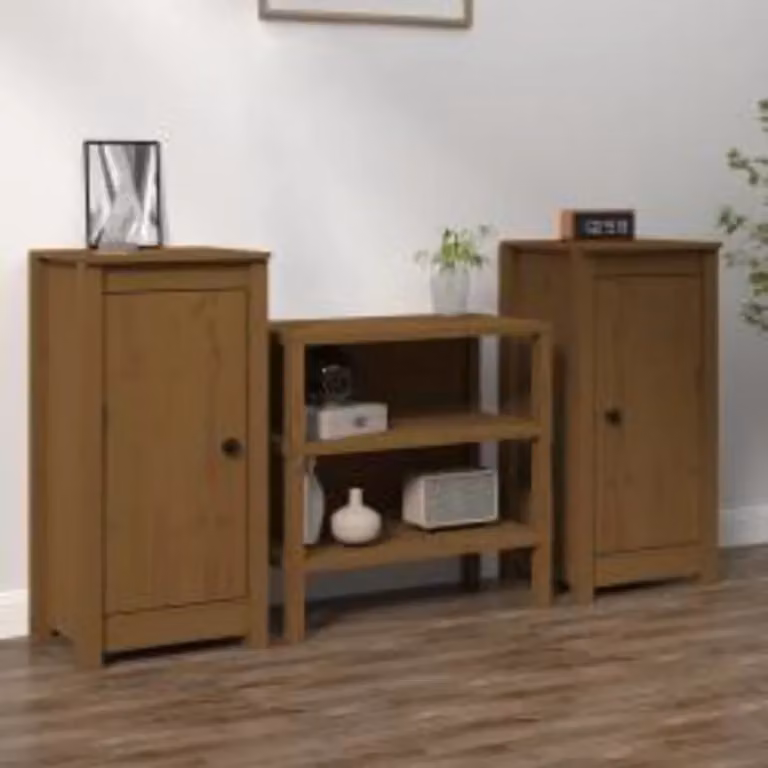 Set di 2 credenze vidaXL in legno massello di pino color ambra L: 39 cm, P: 35 cm, H: 80 cm