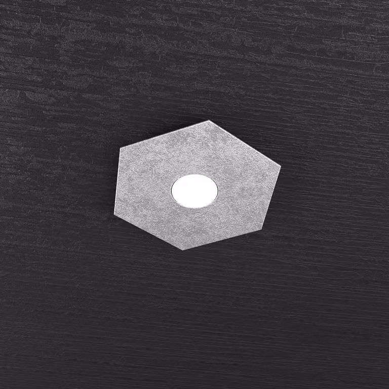 Plafoniera Industrial-Minimal Hexagon Metallo Foglia Argento 1 Luce Led 12W
