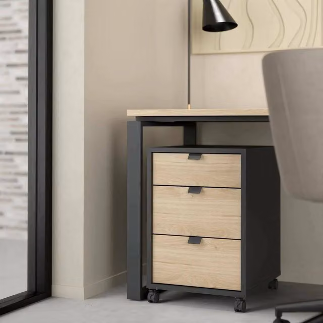 Cassettiera Agazzino DMORA per camera da letto, mobile con cassetti moderno in Rovere e Grigio, L 48 cm x P 41 cm x H 61 cm