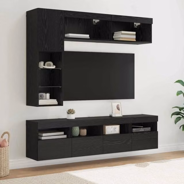 Mobile TV 7 pz Rovere Nero Legno ingegnerizzato 3402985