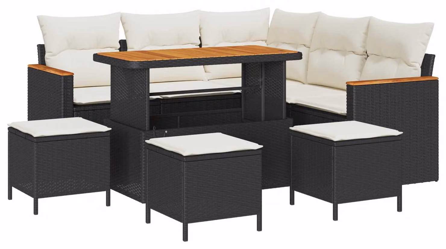 Set Divano da Giardino 9 pcs Nero polyrattan