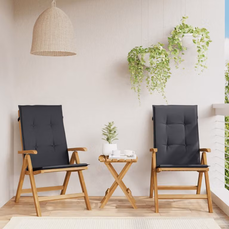 Set di 2 sedie pieghevoli reclinabili con cuscini vidaXL in legno di teak marrone e nero