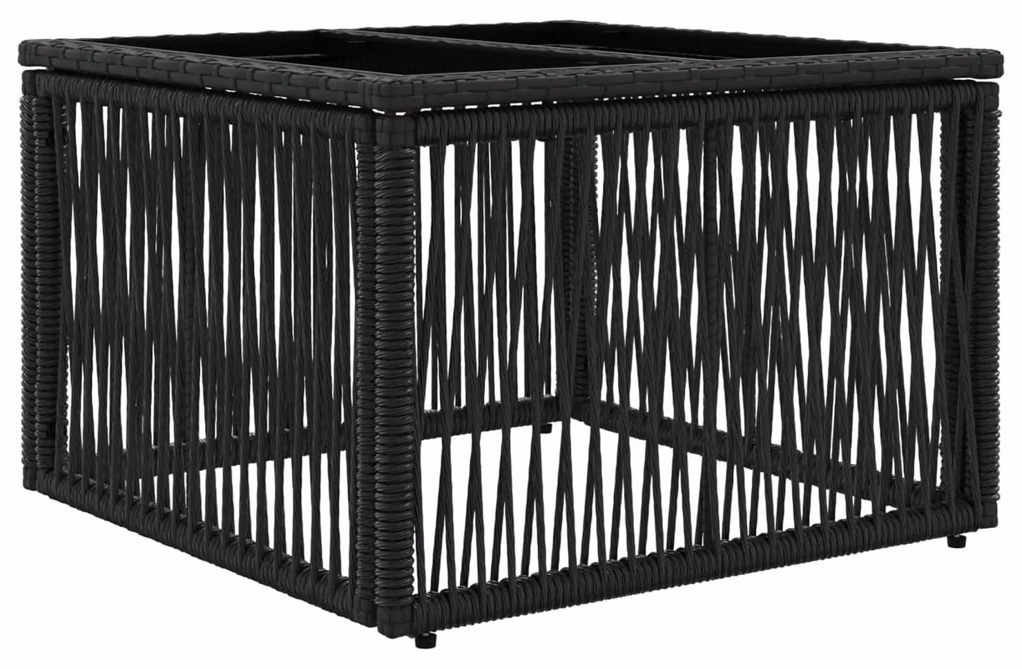 Tavolo da giardino nero in polipropilene e vetro, dimensioni 55 x 55 x 37 cm